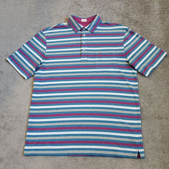 Johnnie O Shirt Mens Medium Blue Purple Polo Golf Beach Striped Surf Hangin Out - Picture 2 of 11